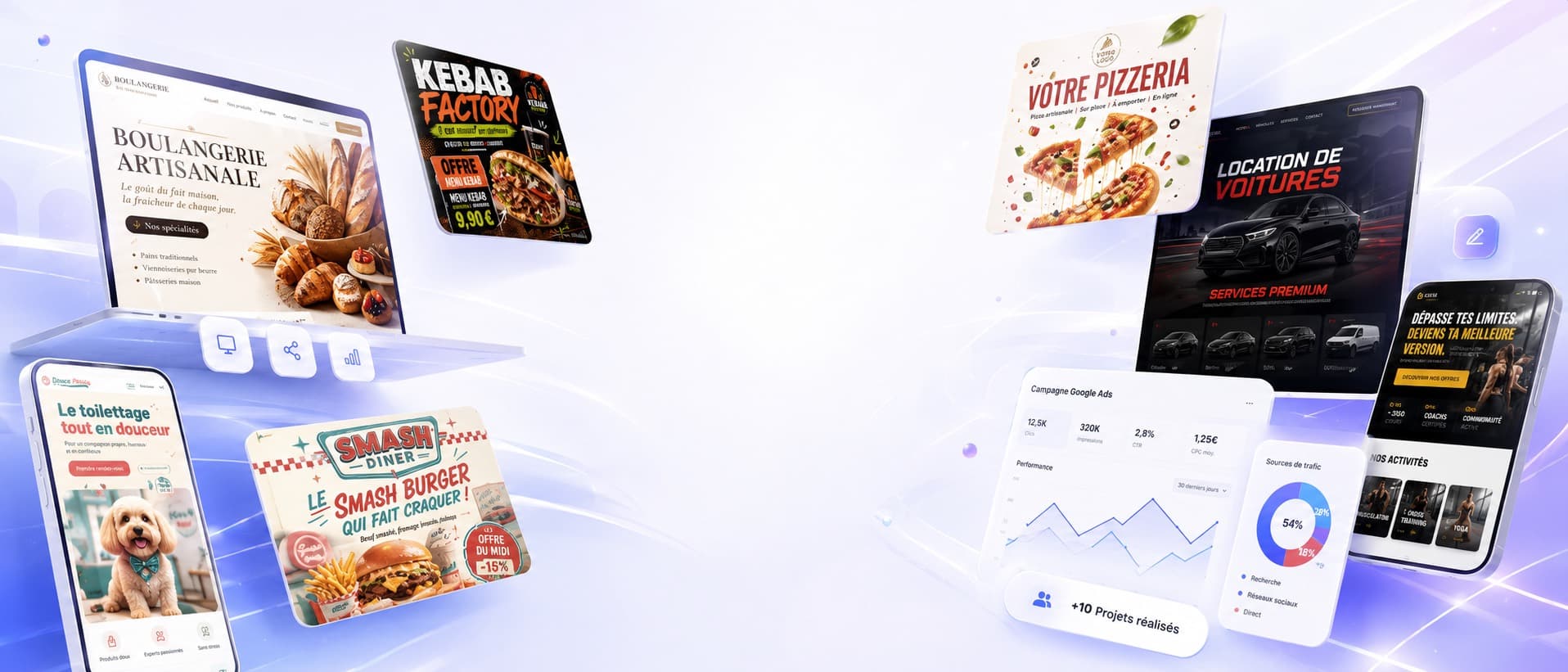 Aperçu de sites web et supports créés par ISS-AGENCY