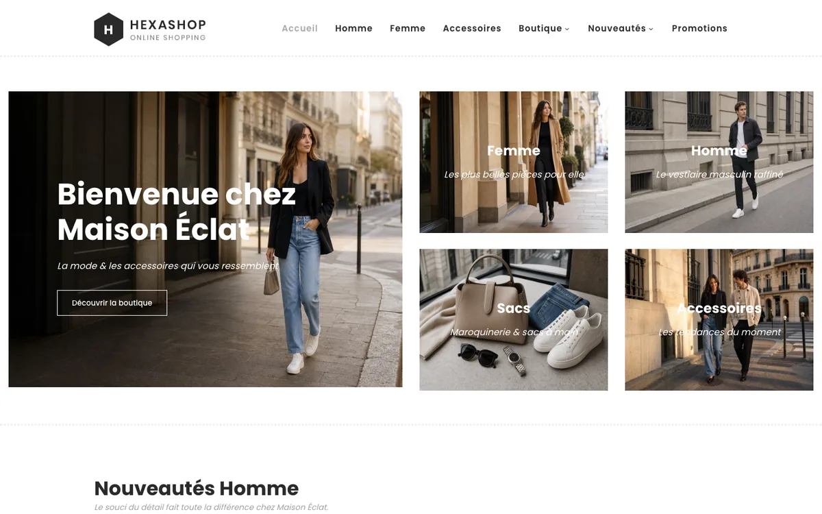Aperçu du template Boutique Mode