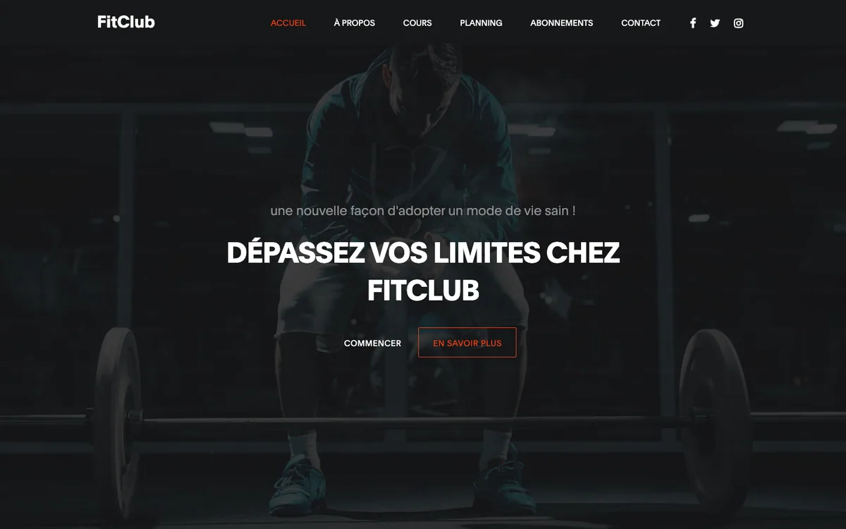 Aperçu du template Salle de sport