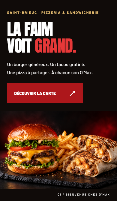 Hero O’Max sur mobile, texte au-dessus de la photo entière